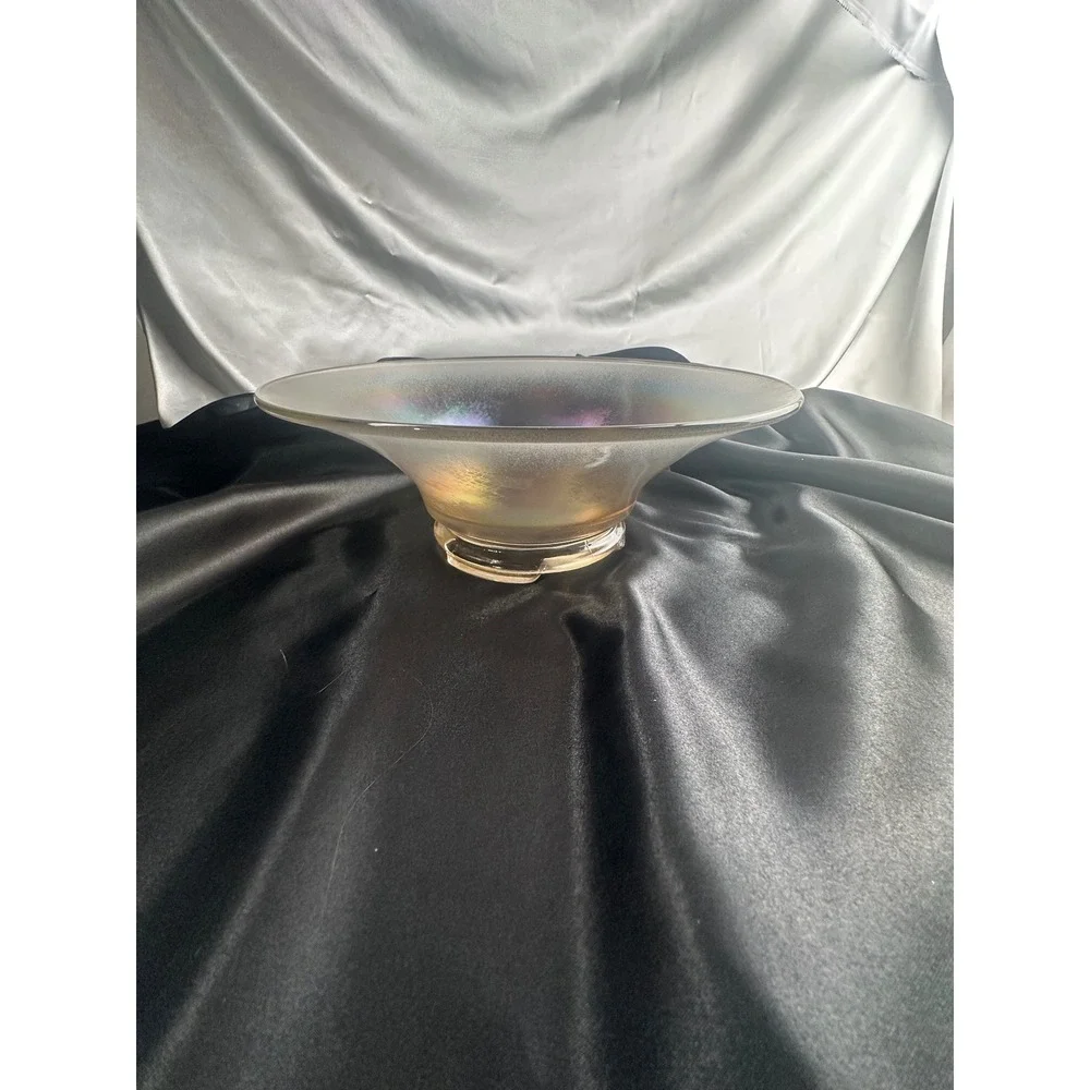 Vintage Iridescent Stretch Glass Console Bowl Rainbow 10 Inch Centerpiece
